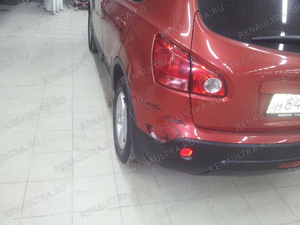 Nissan Qashqai / Ремонт правой стороны кузова, покраска заднего бампера. / СТО Р-Кузов / до ремонта