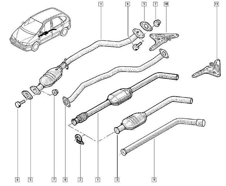 Схема крепления глушителя на рено меган 2